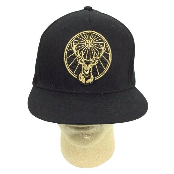Jagermeister Black Snapback Hat Gold Embroidered Logo Adjustable Advertising Cap - Picture 1 of 7